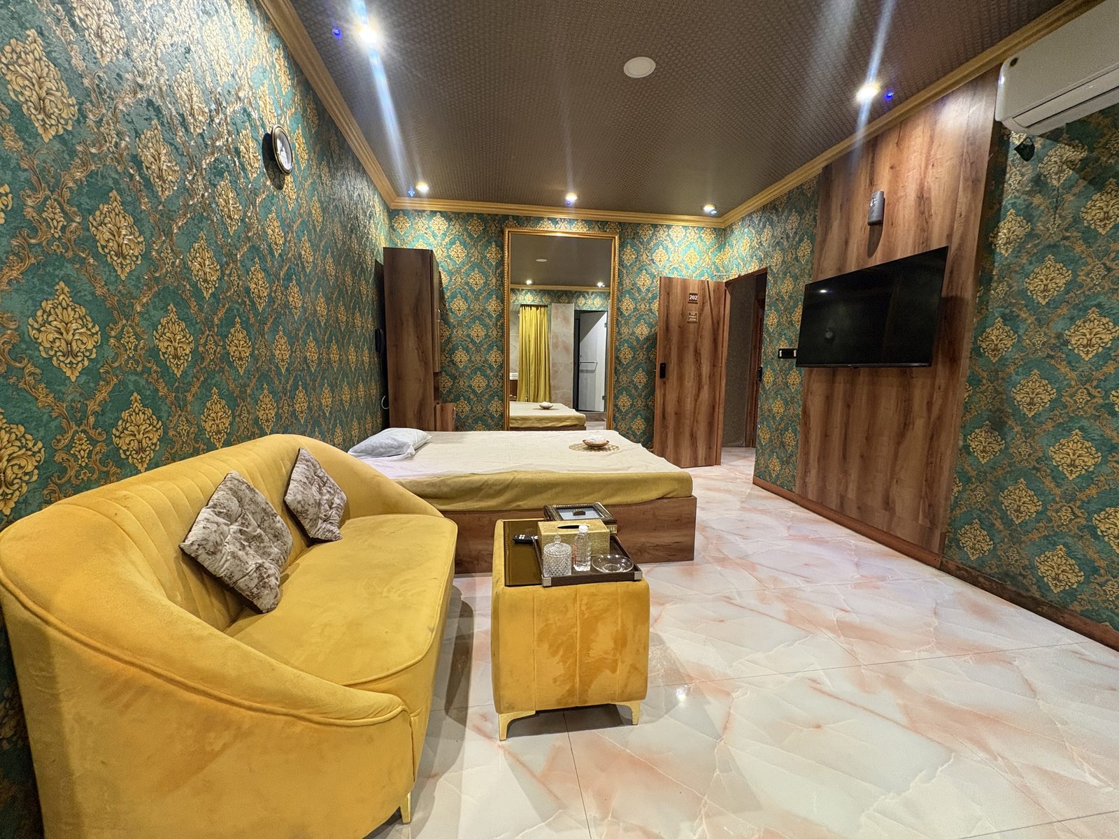 Seating area beside the massage bed